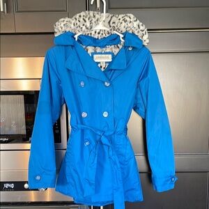 London Fog Blue Coat with Animal Print Hood Sz. 14